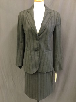 Womens, Suit, Jacket, THEORY, Gray, Charcoal Gray, Wine Red, Wool, Stripes - Vertical , 4, Single Breasted, 2 Buttons,  3 Pockets, Notched Lapel,