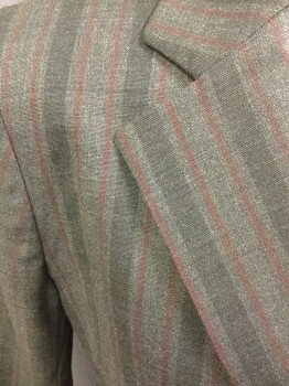 THEORY, Gray, Charcoal Gray, Wine Red, Wool, Stripes - Vertical , Single Breasted, 2 Buttons,  3 Pockets, Notched Lapel,