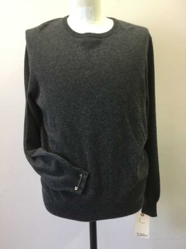 Mens, Pullover Sweater, J CREW, Charcoal Gray, Wool, Solid, L, Crew Neck, Long Sleeves,