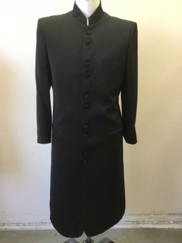 Unisex, Cassock, VITTORIO SANT'ANGELO, Black, Polyester, Solid, 42R, Covered Button Front, L/S, Band Collar, 2 Pckts, Hem Below Knee