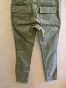 Womens, Pants, MADEWELL, Olive Green, Cotton, Solid, 25, Skinny, Ankle Zippers, Back Flap Patch Pockets