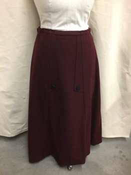 N/L, Red Burgundy, Black, Wool, Solid, Drawstring Waist, Black Decorative Oversized Buttons, Floor Length, Made To Order,