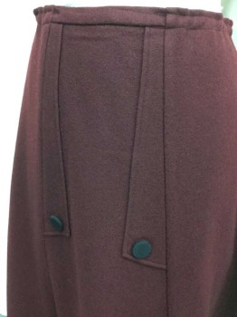 N/L, Red Burgundy, Black, Wool, Solid, Drawstring Waist, Black Decorative Oversized Buttons, Floor Length, Made To Order,