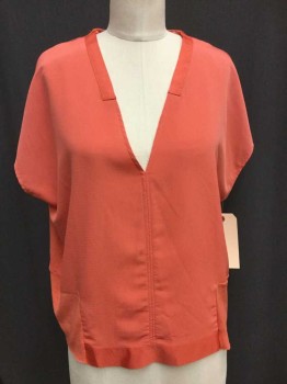 ZARA, Salmon Pink, Polyester, Solid, V-neck, Sleeveless, Pull Over, See Photo Attached,