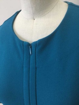 Womens, Dress, Long & 3/4 Sleeve, DVF, Teal Blue, Viscose, Polyester, Solid, B32, 2, W26, Double Knit, 3/4 Sleeves, Round Neck,  Invisible Zippers at Center Front Neck to Hem, Sheath, Knee Length