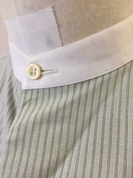 CHRIS SHIRTS, Lt Green, Brown, White, Cotton, Stripes - Pin, Long Sleeve Button Front, Solid White Band Collar, French Cuffs,  Bib Panel at Center Front Chest, Reproduction