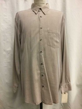 AXIS, Lt Brown, Cotton, Tencel, Solid, Light Brown, Button Front, Collar Attached, Long Sleeves, 1 Pocket,