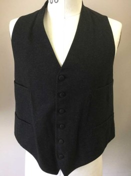 Mens, Historical Fiction Vest, MTO, Charcoal Gray, Wool, Silk, 40, 6 Buttons, 4 Pockets, Heathered Charcoal Wool, Black Silk Back with Shattered Silk on Left Shoulder See Photo Attached, Adjustable Belt, 1800's