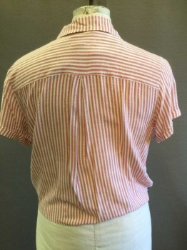 UNIVERSAL THREAD, Dusty Rose Pink, White, Rayon, Stripes, Surplice Top, Elastic Waist, Cuffed Short Sleeves, Collar Attached, Pleated Center Back at Yoke