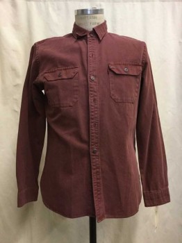 Mens, Casual Shirt, LEVI'S, Maroon Red, Cotton, Solid, M, Dusty Maroon, Button Front, Collar Attached, 2 Flap Pockets, Long Sleeves,