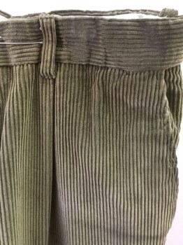 Mens, Casual Pants, PETER CHRISTIAN, Olive Green, Cotton, 42/33, Corduroy, Button Tab,