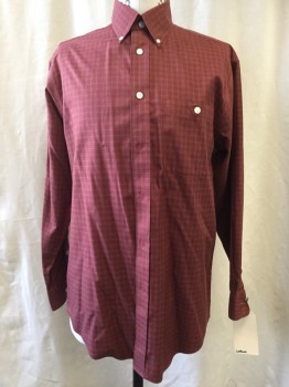 ORVIS, Brick Red, Dk Brown, Beige, Cotton, Check , Button Down Collar, Long Sleeves, 1 Pocket,