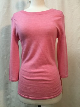 PINK TARTAN, Hot Pink, Wool, Heathered, Heather Hot Pink, Round Neck,  3/4 Sleeve