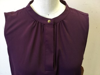 CALVIN KLEIN, Plum Purple, Polyester, Spandex, Solid, Sleeveless, Pull Over, 2 Button Placket,