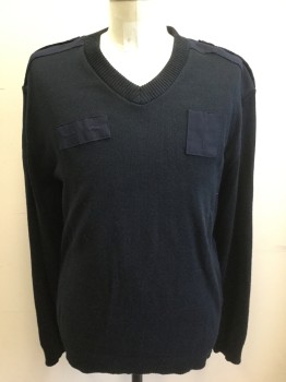 Unisex, Police Sweater, PSC UNIFORM APPAREL, Navy Blue, Acrylic, Solid, L, Knit, Pullover, Fabric/Non Knit Panels at Shoulders and Rectangles on Chest for Badges, Pullover, Long Sleeves, V-neck