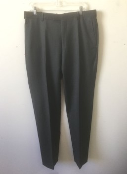 Mens, Suit, Pants, Z.ZEGNA, Charcoal Gray, Rayon, Solid, Ins:32, W:36+, Flat Front, Tab Waist, Zip Fly, 4 Pockets, High End