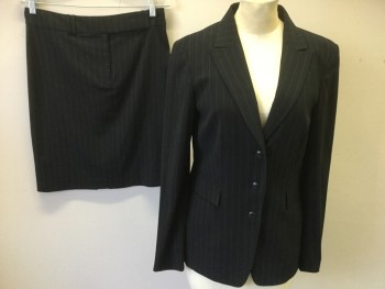 Womens, Suit, Jacket, TAHARI, Black, White, Polyester, Spandex, Stripes - Pin, B36, 6, Single Breasted, 3 Buttons,  Peaked Lapel, 2 Pockets,