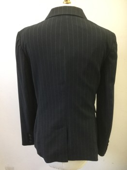 TAHARI, Black, White, Polyester, Spandex, Stripes - Pin, Single Breasted, 3 Buttons,  Peaked Lapel, 2 Pockets,