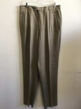 LEONARDO VALENTI, Taupe, Wool, Solid, Pleated Front, Zip Fly, Button Tab Closure, 4 Pockets, Belt Loops