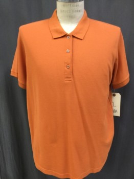 JOE USA , Orange, Cotton, Polyester, Solid, Mute Orange, Collar Attached, 3 Button Front, Short Sleeves,