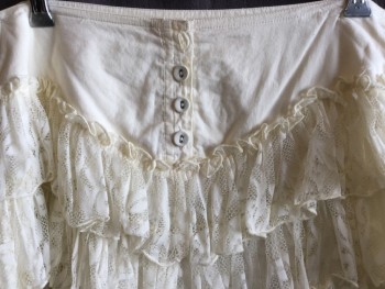 BETSY JOHNSON, Beige, Cotton, Nylon, Solid, 4 Button Front (1st Button Missing) with Self Belt Attached, 4" 3 Tiers Lace