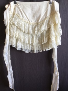 BETSY JOHNSON, Beige, Cotton, Nylon, Solid, 4 Button Front (1st Button Missing) with Self Belt Attached, 4" 3 Tiers Lace