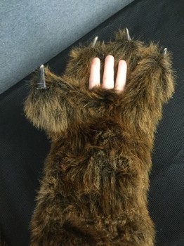 MARYLEN, Brown, Faux Fur, MS. BEAR: Paws, Faux Fur Gloves, Attached Claws, Mittens, Hole for Access to Fingers
