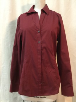 PORT AUTHORITY, Maroon Red, Poly/Cotton, Heathered, Button Front, V-neck, Long Sleeves,