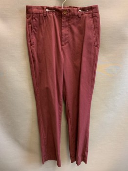 BROOKS BROTHERS, Red Burgundy, Cotton, Side Pockets Zip Front, Flat Front