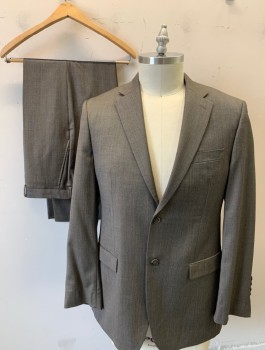 DONALD TRUMP, Brown, Wool, Solid, Single Breasted, Notched Lapel, 2 Buttons, 3 Pockets, Brown Paisley Lining