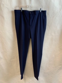 INC, Navy Blue, Polyester, Viscose, Solid, Flat Front, Zip Fly, 4 Pockets, Belt Loops