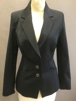 Womens, Blazer, TED BAKER, Black, Polyester, Spandex, Solid, B36, 2, Single Breasted, 2 Buttons,  Notched Lapel, Twill Weave,  2 Pockets, Princess Seams