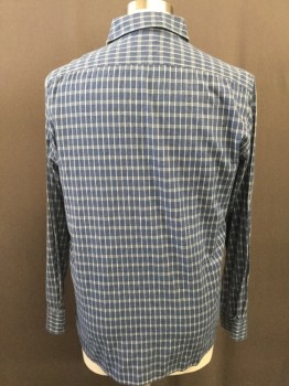 RAG AND BONE, French Blue, White, Cotton, Plaid - Tattersall, Button Front, Long Sleeves, Collar Attached, Patch Pocket,