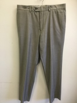 Mens, Slacks, BAR III, Dusty Brown, Polyester, Rayon, Solid, 32/29, Flat Front, Button Tab, Belt Loops,