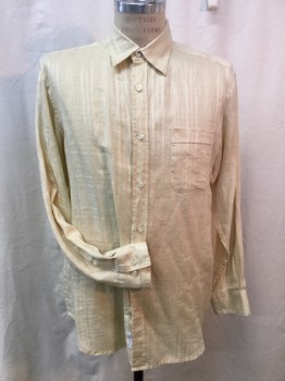 TOMMY BAHAMAS, Butter Yellow, Linen, Satin Plaid Texture, Long Sleeves, Collar Attached, 1 Pocket,