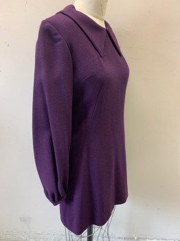 N/L, Dk Purple, Wool, Solid, Wool Crepe, Long Sleeves, Round Neck with Pointed Collar, Back Zipper,