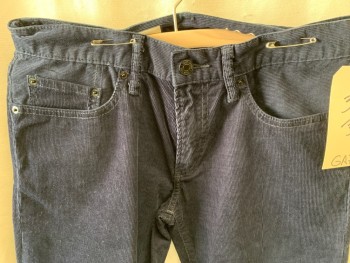 Mens, Casual Pants, GAP, Navy Blue, Cotton, Spandex, Solid, 30/32, Micro-corduroy, 5 Pockets,