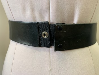 Unisex, Sci-Fi/Fantasy Belt, MTO, Black, Leather, Solid, W28, Snap Closures, Velcro Closures, 8 Square, Cut Outs, V Shaped
