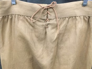 M.B.A. LTD., Camel Brown, Cotton, Solid, Historical Military , Brushed Twill, 2 1/2" Waistband, 2 Brass Buttons at Waistband, Fall Front with 2 Brass Buttons, Flap Pockets with Brass Button Closures, Suspender Buttons, Gathered at Back Waistband, Center Back Lace Up, Late 1700's/Early 1800's Reproduction