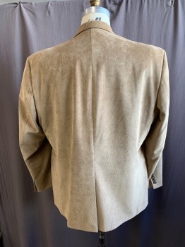 CHAPS, Lt Brown, Polyester, Nylon, Solid, Corduroy, Single Breasted, Collar Attached, Notched Lapel, 2 Buttons,  3 Pockets *Ink Stain on Sleeve Cuff*