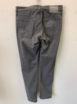 Womens, Pants, ADRIANO GOLDSCHMIED, Gray, Cotton, Elastane, Solid, L32, W31, Zip Front, Low Rise, 5 Pockets, Hemmed, Black Chrome Notions, Leather Logo Patch, Swirl Top Stitch on Back Pockets