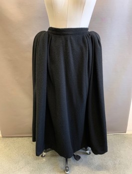Womens, Historical Fiction Skirt, N/L MTO, Black, Wool, Solid, W:29, Thick Scratchy Wool, 1.5" Wide Waistband, Gathered at Back and Sides of Waistband, Velcro Closure at Back Waist, Floor Length, Made To Order Reproduction