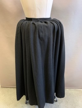 N/L MTO, Black, Wool, Solid, Thick Scratchy Wool, 1.5" Wide Waistband, Gathered at Back and Sides of Waistband, Velcro Closure at Back Waist, Floor Length, Made To Order Reproduction