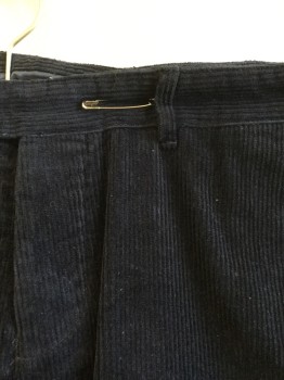 Mens, Casual Pants, TATUUM, Navy Blue, Cotton, Solid, 32/32, Corduroy, 1.5" Waist Band with Belt Hoops & Adjustable Short Belt,  Flat Front, Button Front, 4 Pockets