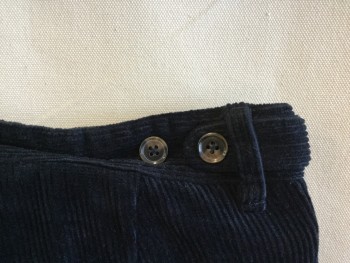 TATUUM, Navy Blue, Cotton, Solid, Corduroy, 1.5" Waist Band with Belt Hoops & Adjustable Short Belt,  Flat Front, Button Front, 4 Pockets