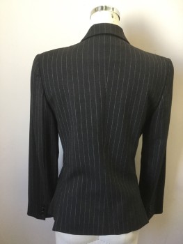 DOLCE & GABBANA, Charcoal Gray, White, Wool, Elastane, Stripes - Pin, Single Breasted, Collar Attached, Peaked Lapel, Hand Picked Collar/Lapel, 3 Pockets, 2 Buttons
