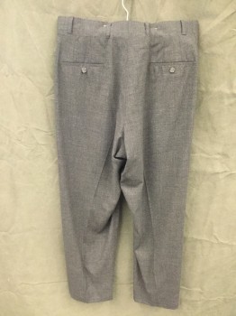 Mens, Slacks, N/L, Charcoal Gray, Wool, Heathered, 34/30, Pleated and Darted, Zip Fly, Button Tab Closure, 4 Pockets, Belt Loops