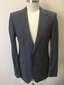 HUGO BOSS, Gray, Wool, Solid, Single Breasted, Notched Lapel, 2 Buttons, 3 Pockets