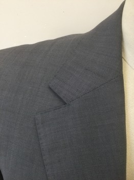 HUGO BOSS, Gray, Wool, Solid, Single Breasted, Notched Lapel, 2 Buttons, 3 Pockets