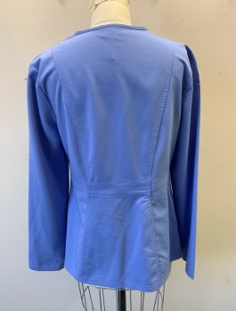Womens, Scrub Jacket Women, DICKIES, Periwinkle Blue, Polyester, Rayon, Solid, S, Long Sleeves, Snap Front, Round Neck, 3 Pockets/Compartments at Hips, Princess Seams